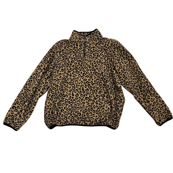 Susan Graver Cheetah Print Fleece 1/4 Zip Top, Tan Black, M - Picture 3 of 8
